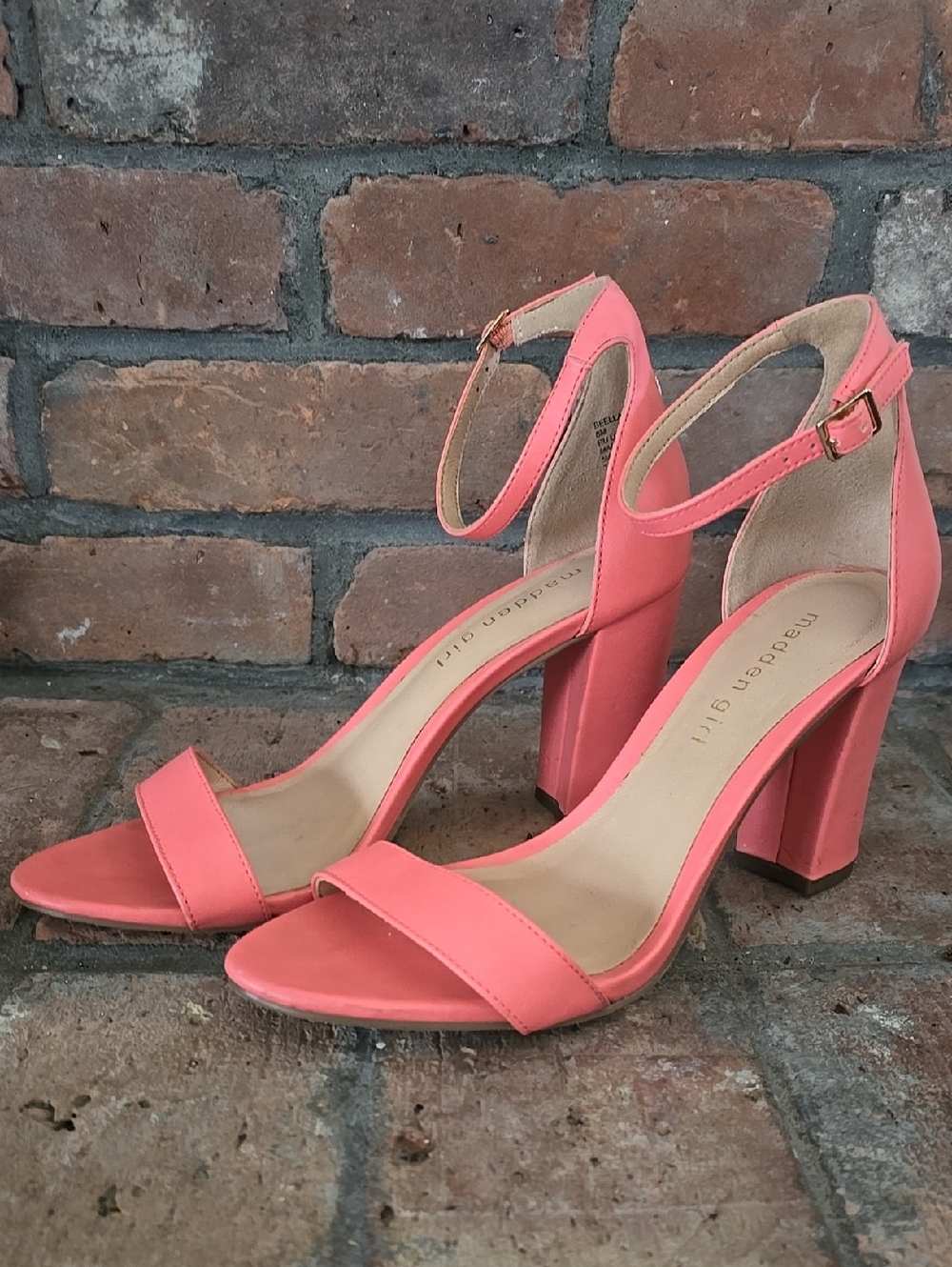 Madden Girl Coral Pink Block Heel Ankle Strap Sandals